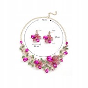 Zestaw Naszyjnik i kolczyki różowe kwiaty cyrkonie