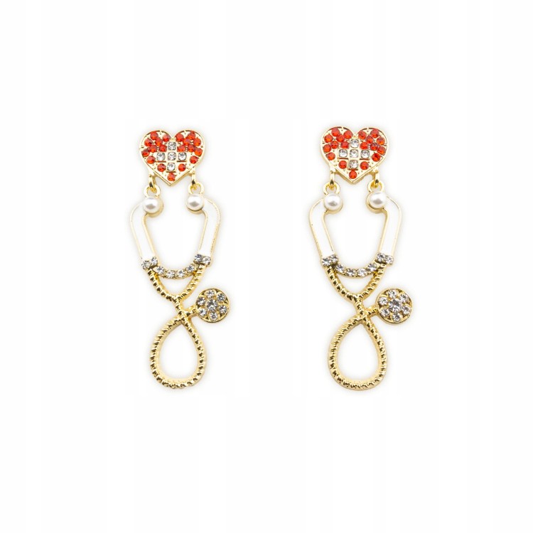 Kolczyki medyczne biało-czerwone Stetoskop Serce