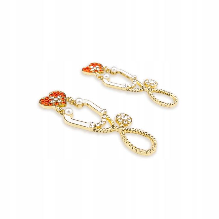 Kolczyki medyczne biało-czerwone Stetoskop Serce