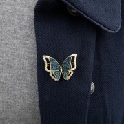 PINETS Broszka niebieski Motyl pozłacana 14K