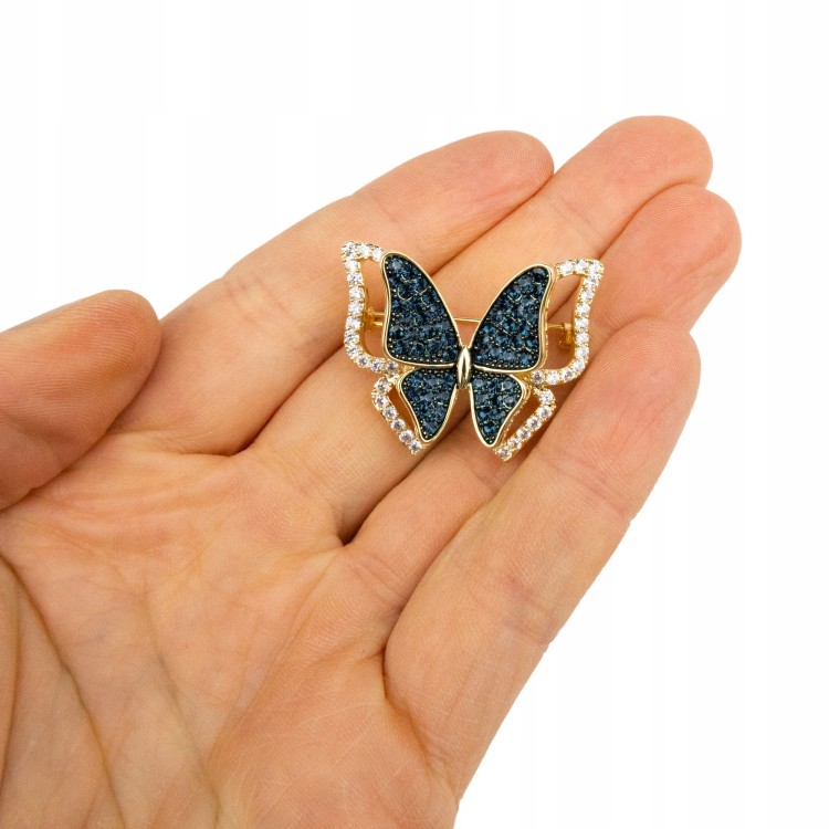 PINETS Broszka niebieski Motyl pozłacana 14K