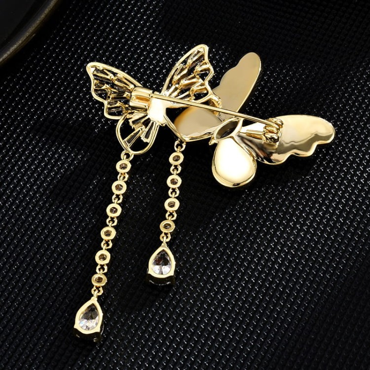 PINETS Broszka dwa Motyle łańcuszki pozłacana 14K