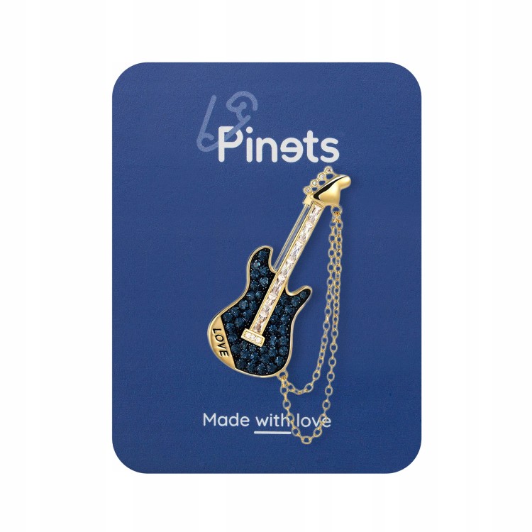 PINETS Broszka Gitara LOVE łańcuszek pozłacana 14K