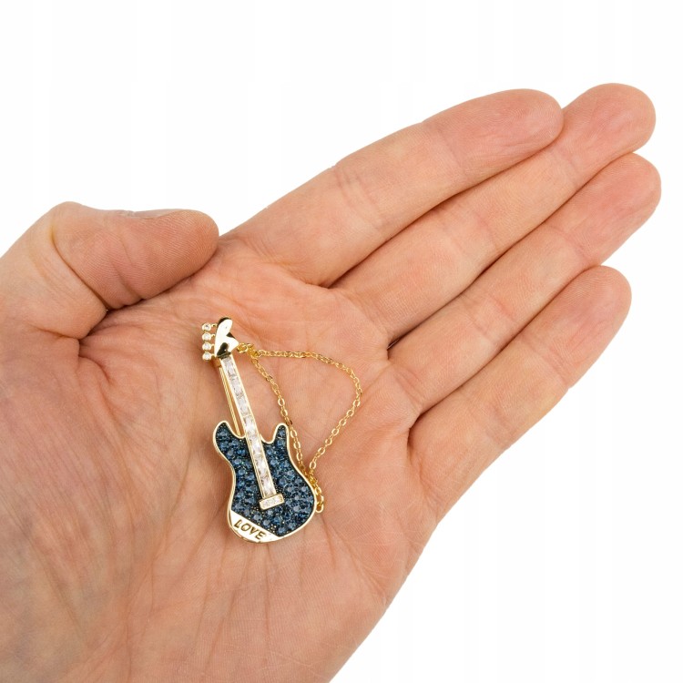 PINETS Broszka Gitara LOVE łańcuszek pozłacana 14K