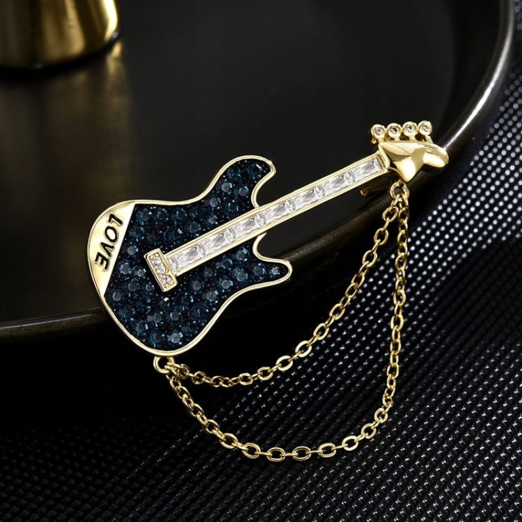 PINETS Broszka Gitara LOVE łańcuszek pozłacana 14K