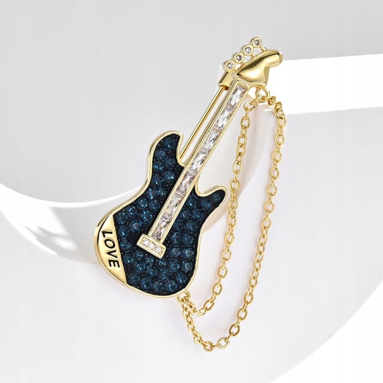 PINETS Broszka Gitara LOVE łańcuszek pozłacana 14K