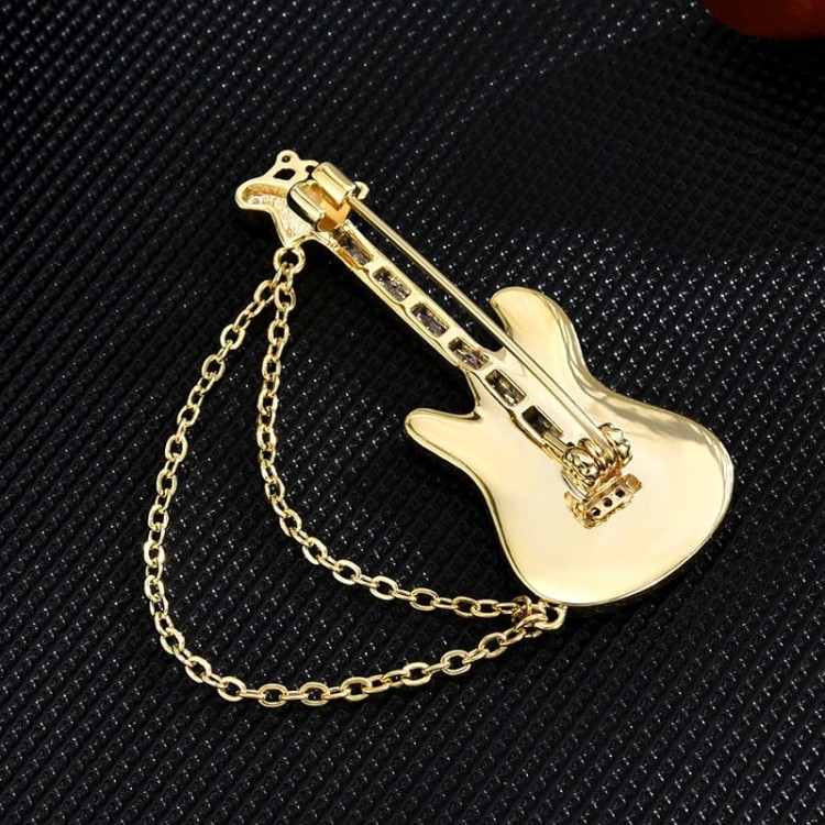PINETS Broszka Gitara LOVE łańcuszek pozłacana 14K