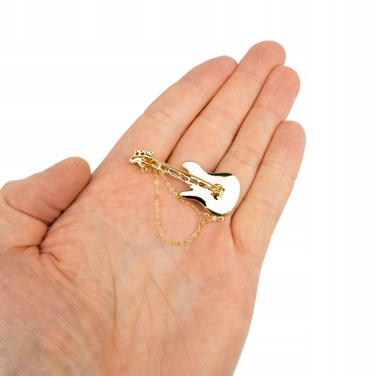 PINETS Broszka Gitara LOVE łańcuszek pozłacana 14K