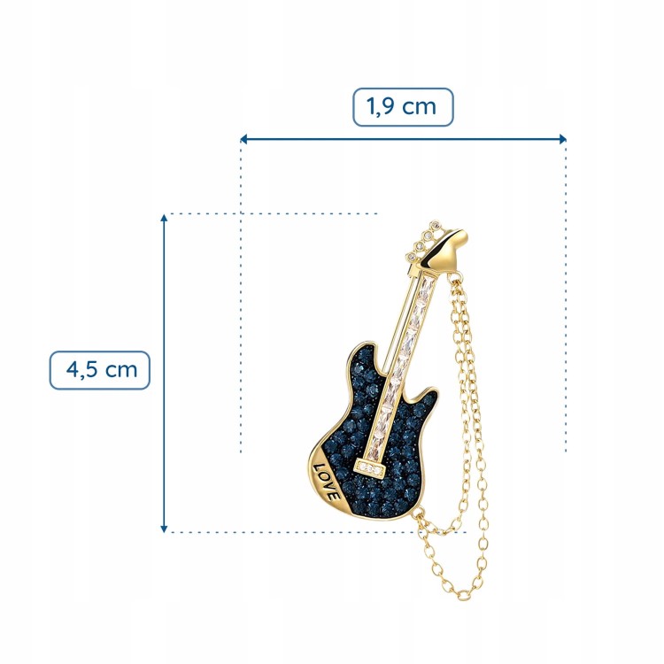 PINETS Broszka Gitara LOVE łańcuszek pozłacana 14K
