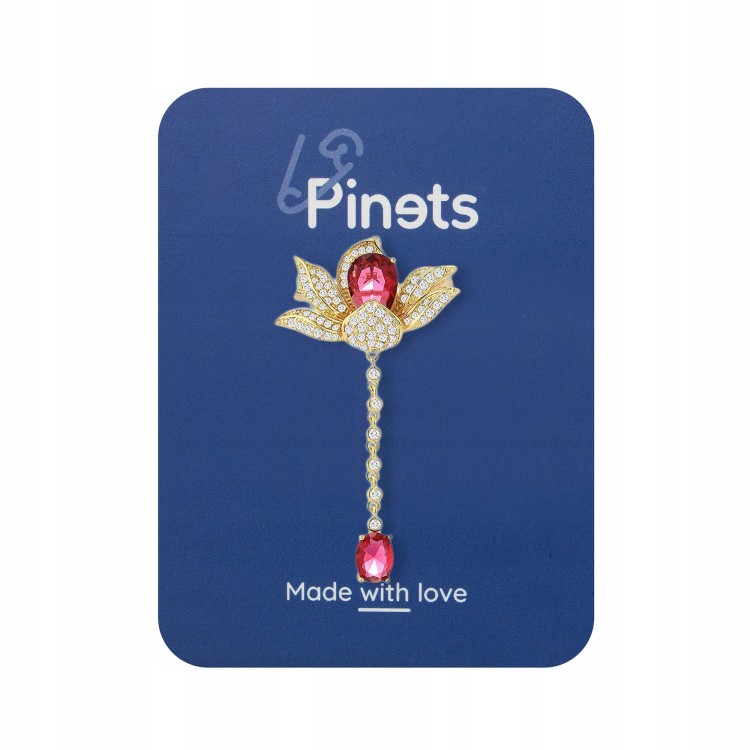 PINETS Broszka Kwiatek łańcuszek pozłacana 14K