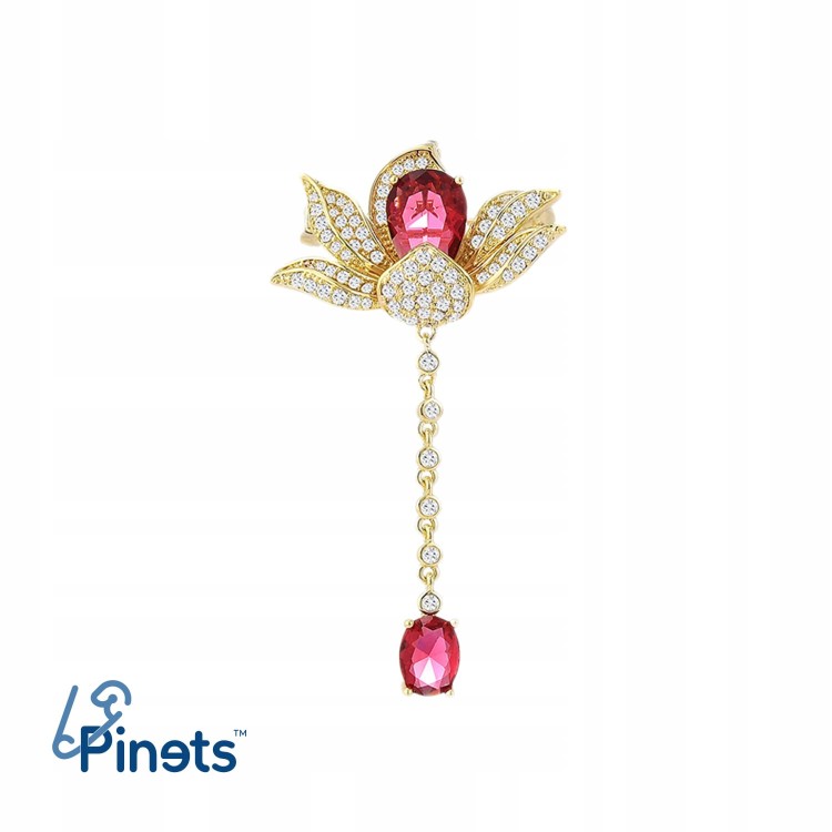 PINETS Broszka Kwiatek łańcuszek pozłacana 14K