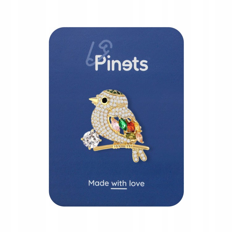 PINETS Broszka Ptaszek wróbelek pozłacana 14K