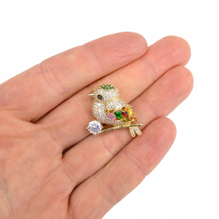 PINETS Broszka Ptaszek wróbelek pozłacana 14K