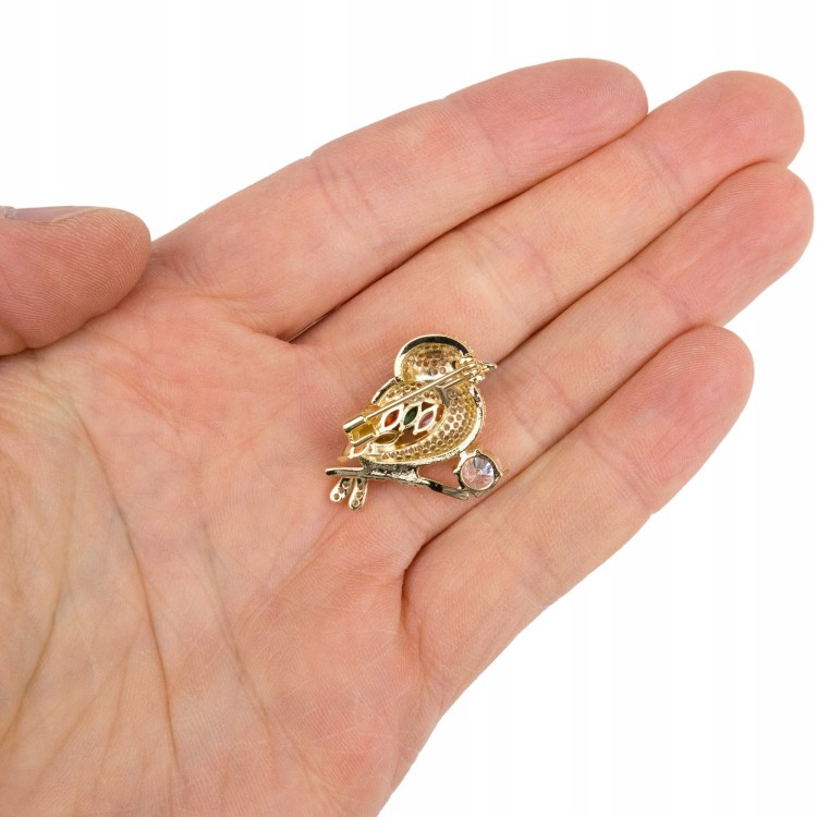 PINETS Broszka Ptaszek wróbelek pozłacana 14K