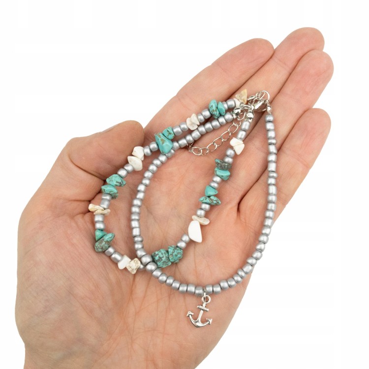 Bransoletka Kotwica Kamyczki koraliki Lato Plaża