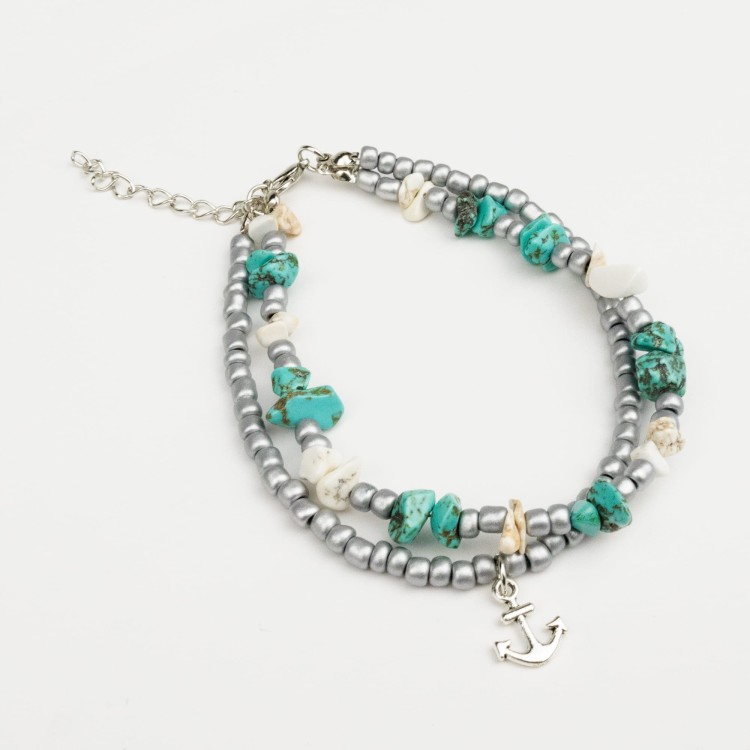 Bransoletka Kotwica Kamyczki koraliki Lato Plaża