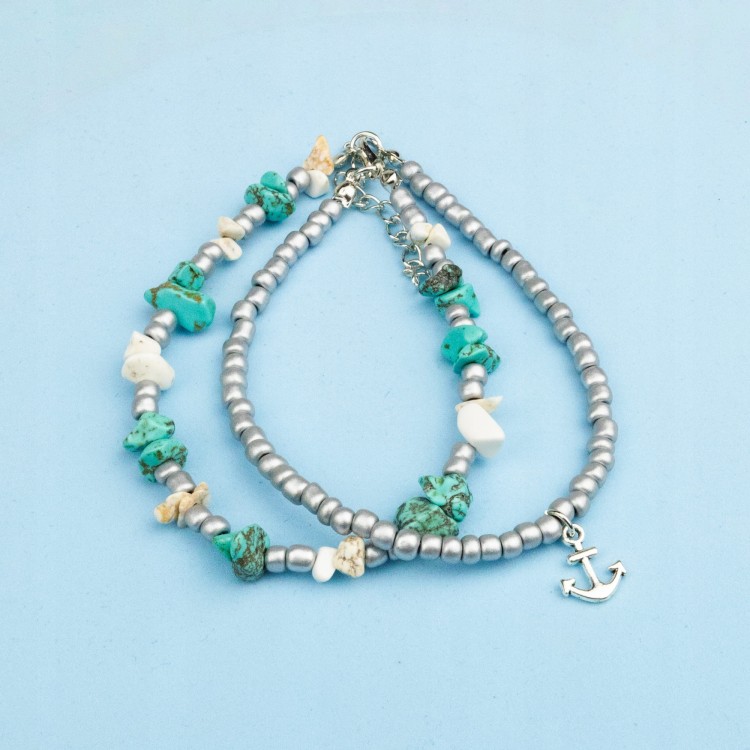 Bransoletka Kotwica Kamyczki koraliki Lato Plaża