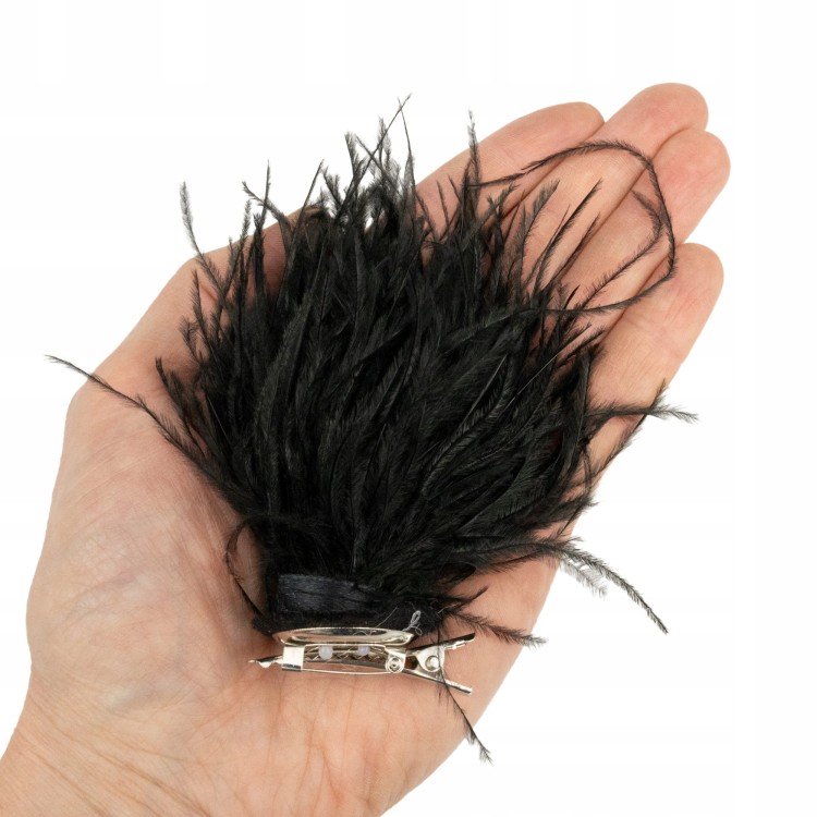 Broszka czarne Pióra strusie Zapinka do kapelusza