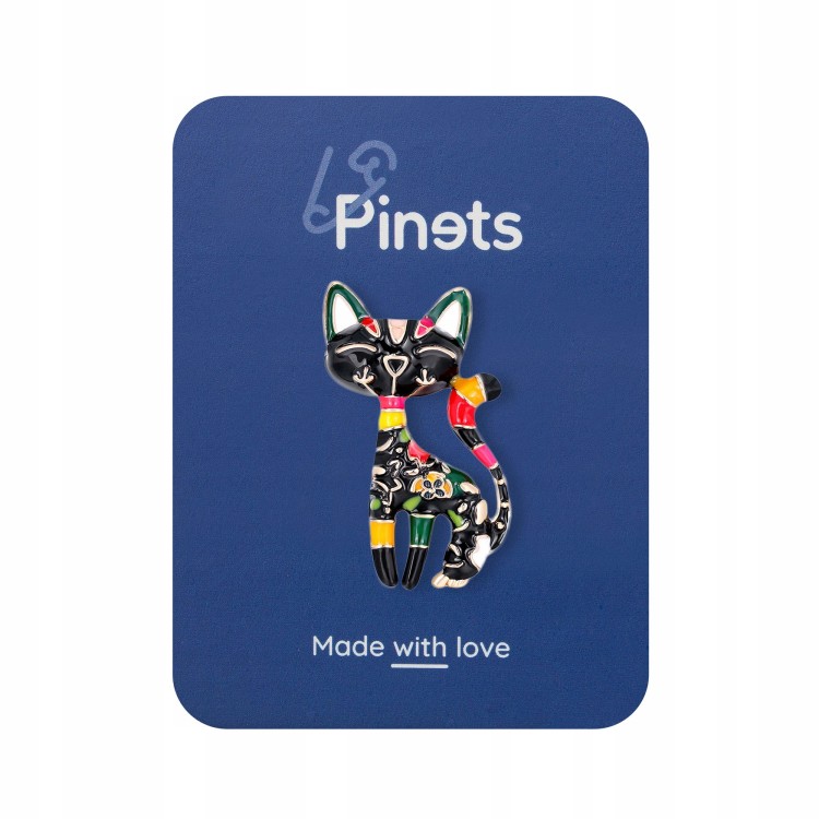 PINETS Broszka Czarny Kot Pstrokaty Kotek Prezent