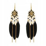 Kolczyki BOHO z czarnymi piórkami długie łańcuszki