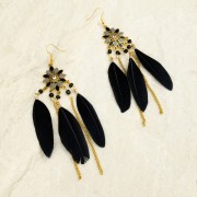 Kolczyki BOHO z czarnymi piórkami długie łańcuszki