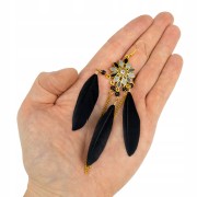 Kolczyki BOHO z czarnymi piórkami długie łańcuszki