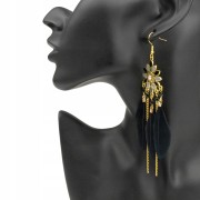 Kolczyki BOHO z czarnymi piórkami długie łańcuszki