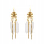 Kolczyki BOHO z białymi piórkami łańcuszki długie