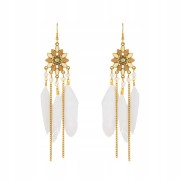Kolczyki BOHO z białymi piórkami łańcuszki długie