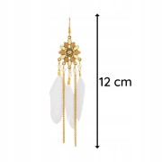 Kolczyki BOHO z białymi piórkami łańcuszki długie