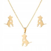 Zestaw Naszyjnik złote Kolczyki pies Serce Miłość