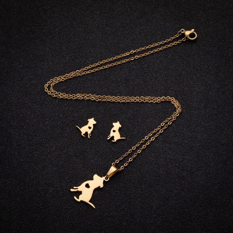 Zestaw Naszyjnik złote Kolczyki pies Serce Miłość