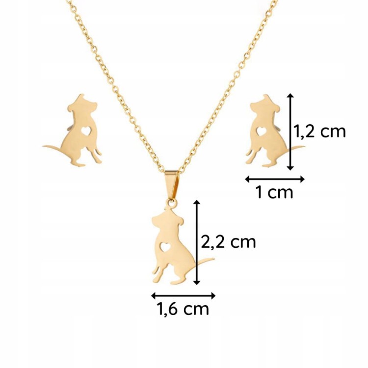 Zestaw Naszyjnik złote Kolczyki pies Serce Miłość