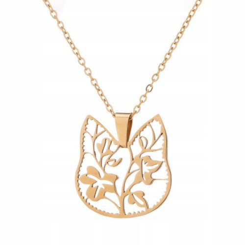 Naszyjnik Zawieszka złoty Kot Kotek liście