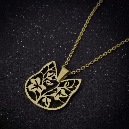 Naszyjnik Zawieszka złoty Kot Kotek liście