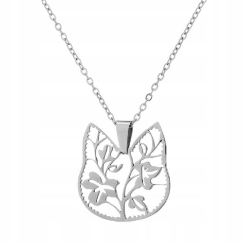 Naszyjnik Zawieszka srebrny Kot Kotek liście
