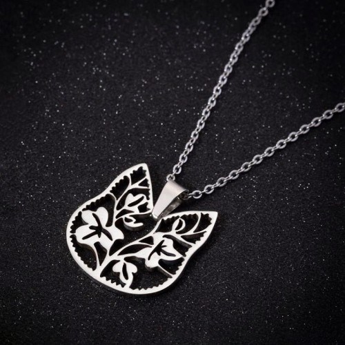 Naszyjnik Zawieszka srebrny Kot Kotek liście