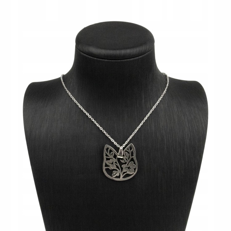 Naszyjnik Zawieszka srebrny Kot Kotek liście