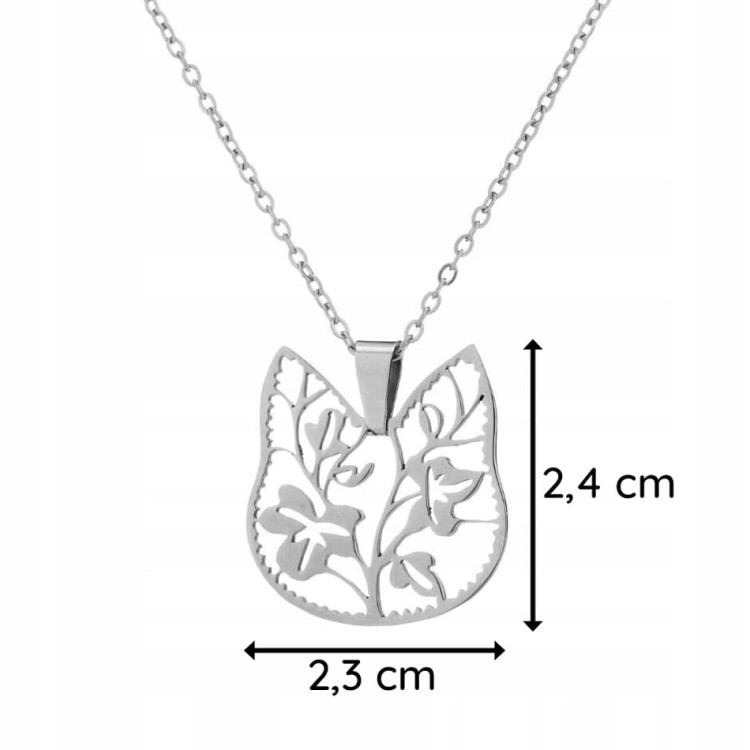 Naszyjnik Zawieszka srebrny Kot Kotek liście