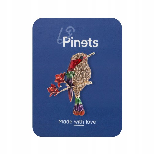 PINETS broszka Ptak czerwony Kwiatki Cyrkonie
