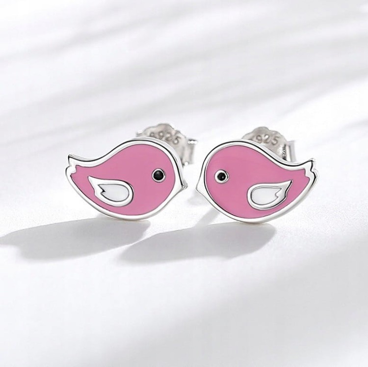 Fraise kolczyki Ptaszki różowe Srebro S925