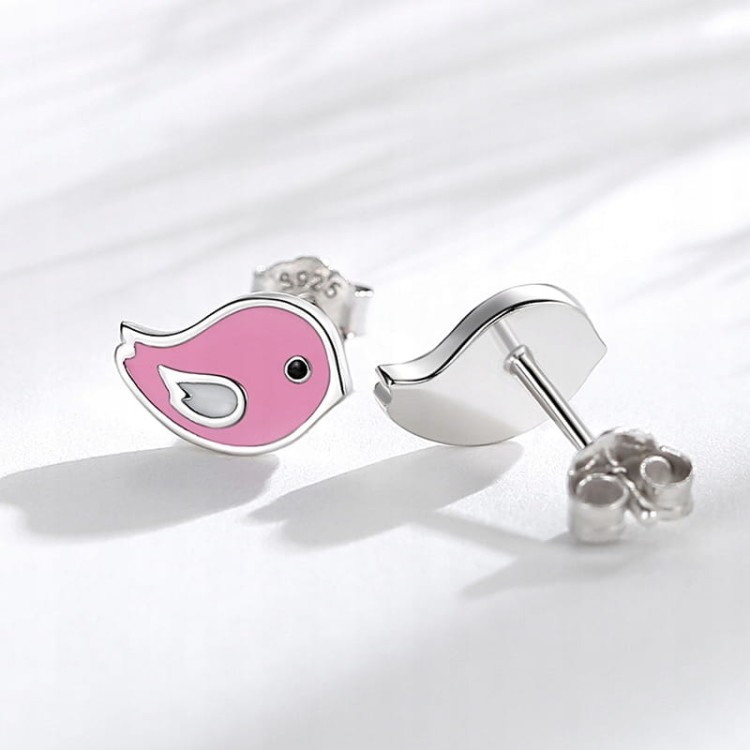 Fraise kolczyki Ptaszki różowe Srebro S925