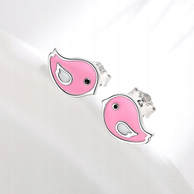 Fraise kolczyki Ptaszki różowe Srebro S925