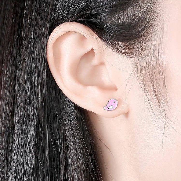 Fraise kolczyki Ptaszki różowe Srebro S925