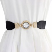 Pasek elastyczny damski czarny Cyrkonia zapinany