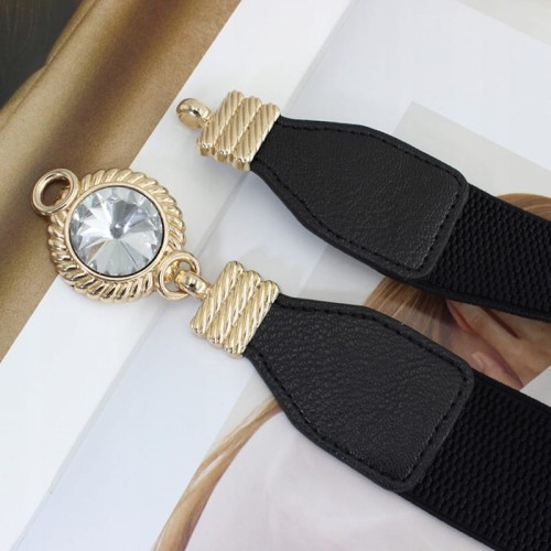 Pasek elastyczny damski czarny Cyrkonia zapinany