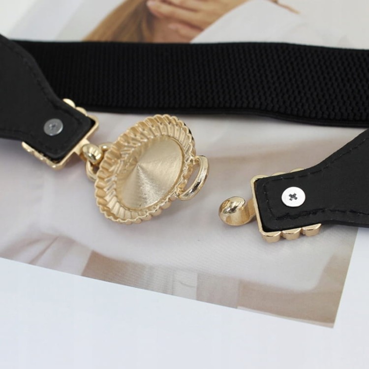 Pasek elastyczny damski czarny Cyrkonia zapinany