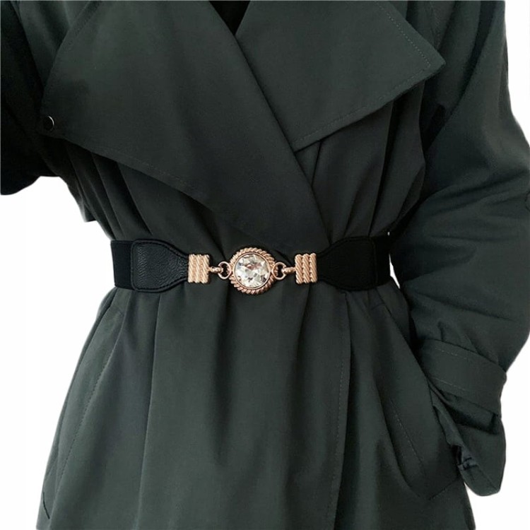 Pasek elastyczny damski czarny Cyrkonia zapinany