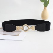 Pasek elastyczny damski czarny Cyrkonia zapinany