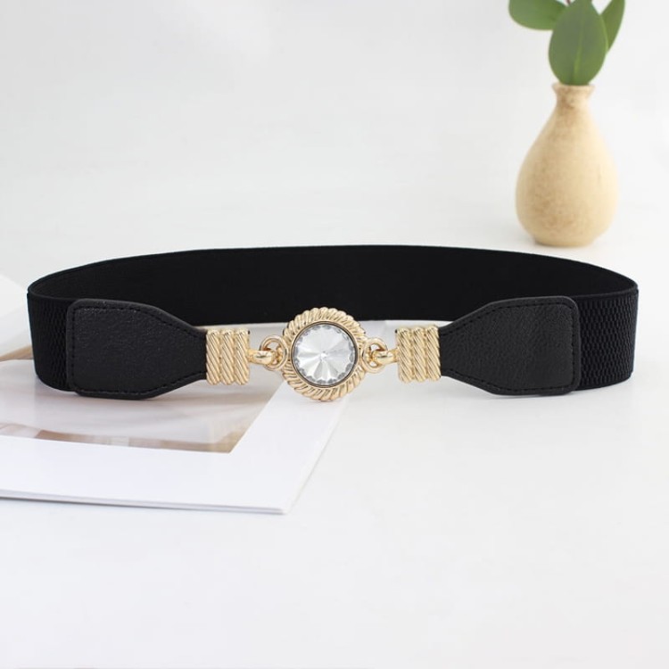 Pasek elastyczny damski czarny Cyrkonia zapinany